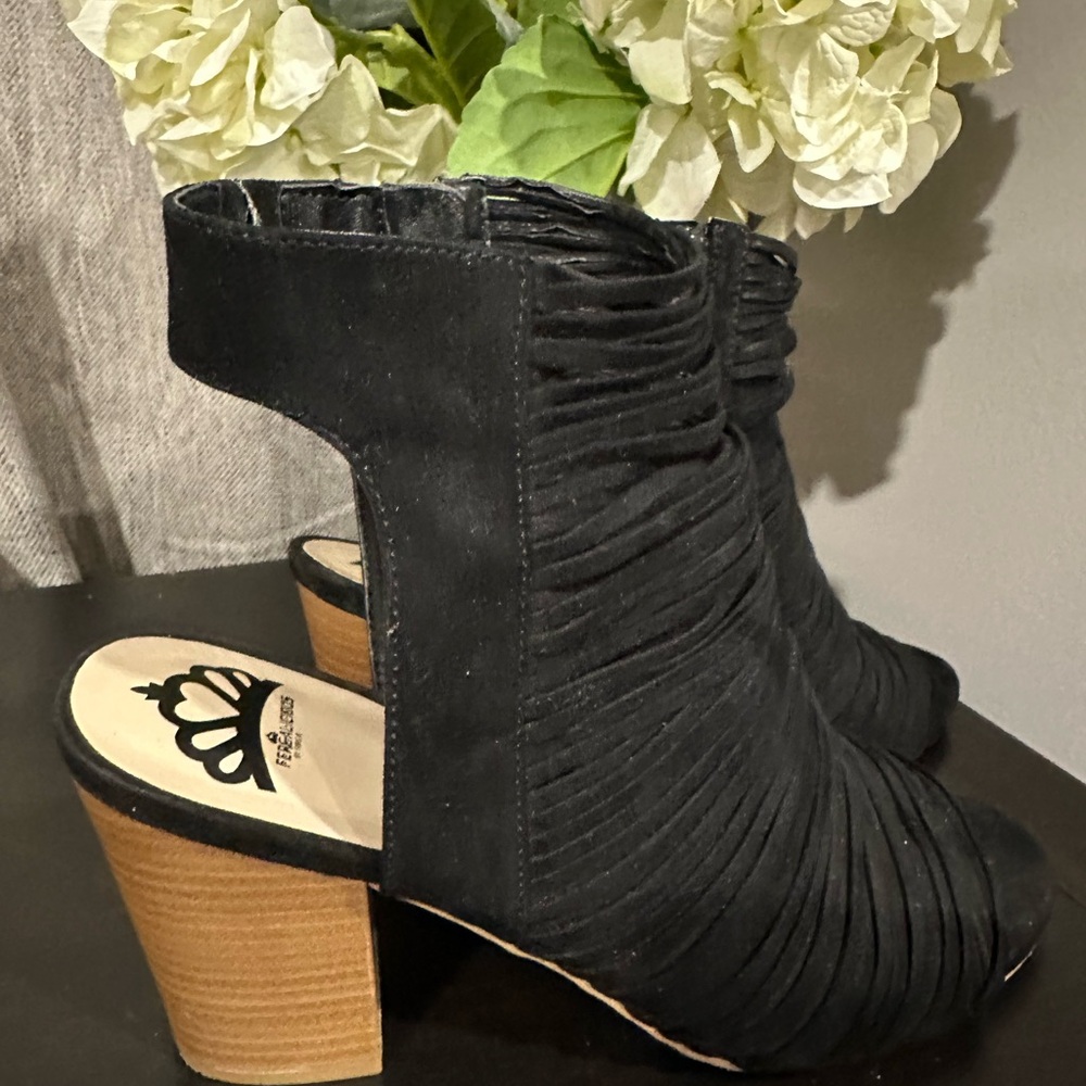Black Peep-Toe Ankle Boots